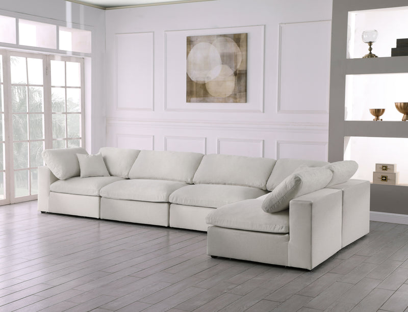 Serene - Linen Textured Fabric Deluxe Comfort Modular Sectional 5 Piece - Cream