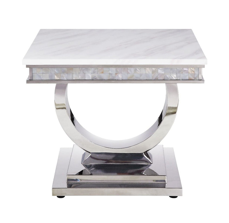 Zander - Console Table - White Printed Faux Marble & Mirrored Silver Finish