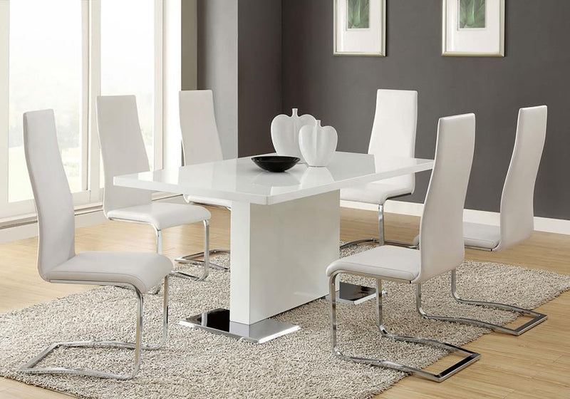 Anges - T-Shaped Pedestal Dining Table - Glossy White