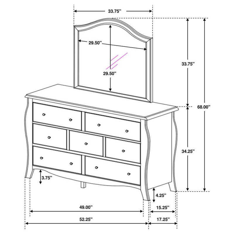 Dominique - 7-drawer Dresser With Mirror - Cream White