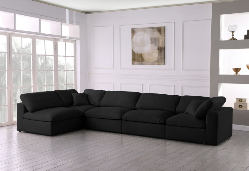 Serene - Linen Textured Fabric Deluxe Comfort Modular Sectional 5 Piece - Black - Fabric