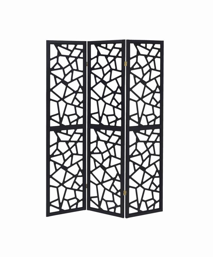 Nailan - 3 - Panel Room Divider Folding Screen Open Mosaic - Black