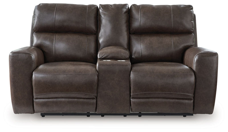 Crossplex - Smoke - Power Recline Loveseat / Console / Adjustable Headrest