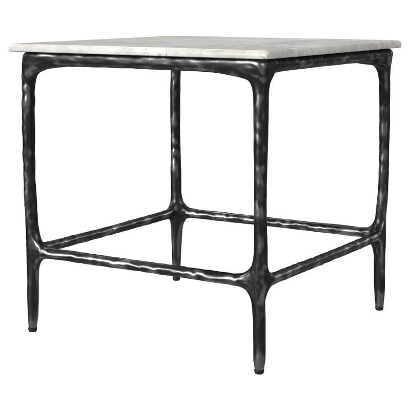 Ebby - Square Genuine Marble Top Metal End Table - White