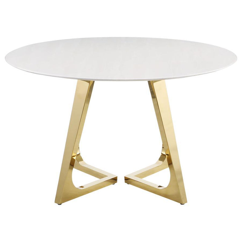Gwynn - Round Marble Stainless Steel Dining Table - Gold