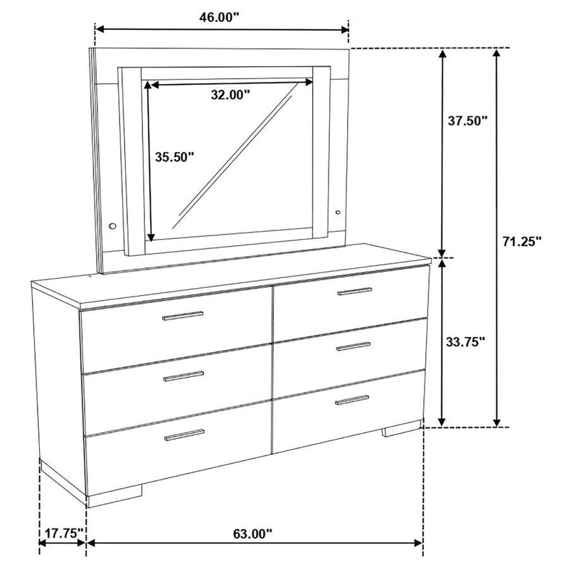 Felicity - 6-Drawer Dresser With LED Mirror - Glossy White