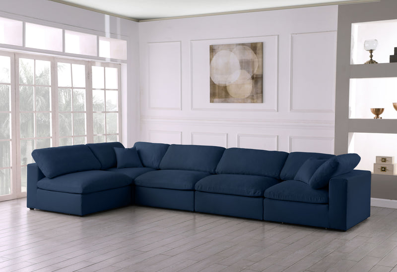 Serene - Linen Textured Fabric Deluxe Comfort Modular Sectional 5 Piece - Navy - Fabric