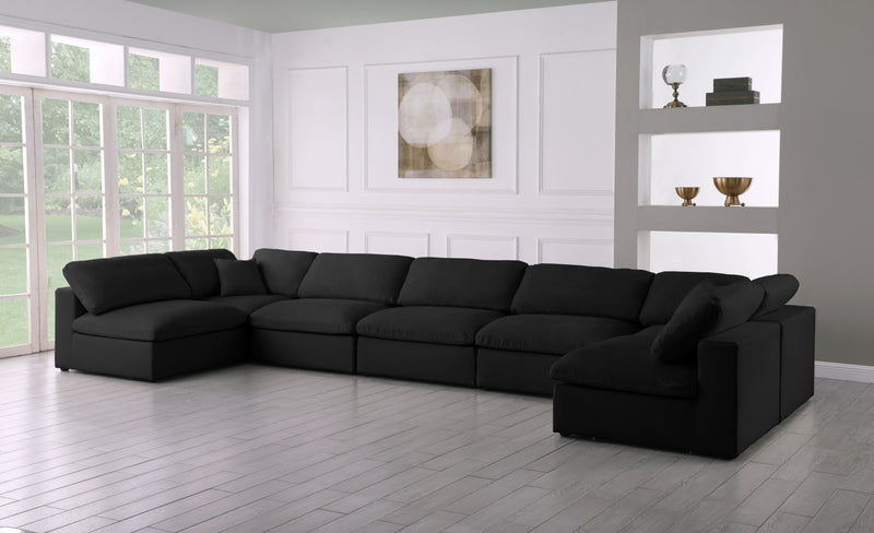 Serene - Linen Textured Fabric Deluxe Comfort Modular Sectional 7 Piece - Black