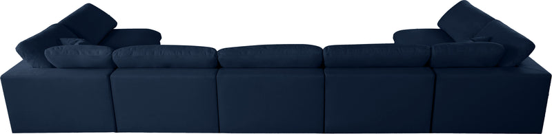 Serene - Linen Textured Fabric Deluxe Comfort Modular Sectional 7 Piece - Navy