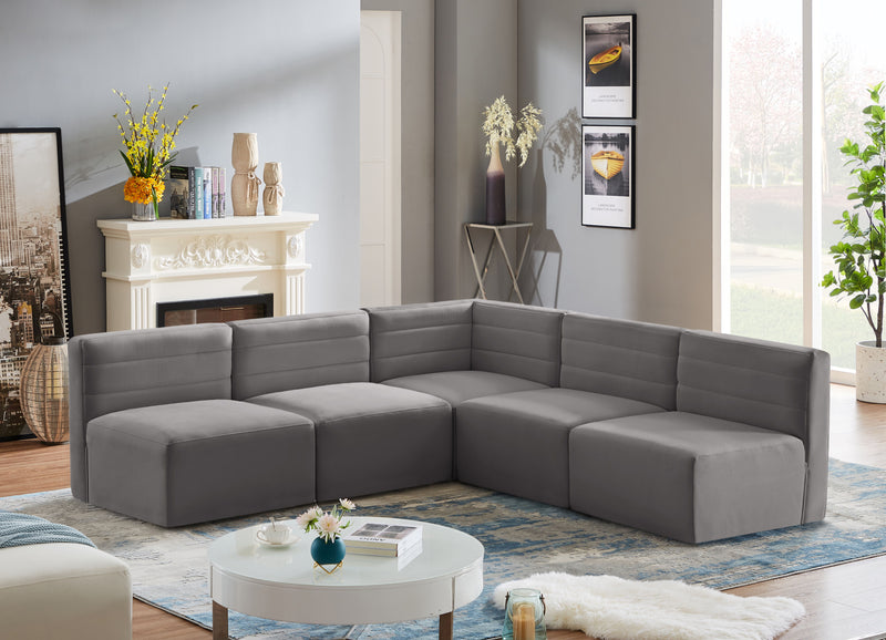 Quincy - Modular Sectional 5 Piece - Grey - Fabric - Modern & Contemporary