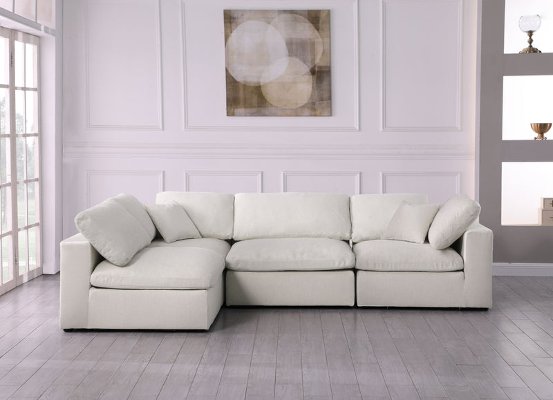 Serene - Linen Textured Fabric Deluxe Comfort Modular Sectional 4 Piece - Cream