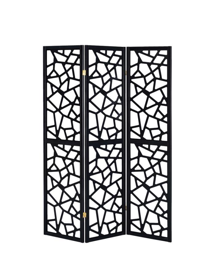 Nailan - 3 - Panel Room Divider Folding Screen Open Mosaic - Black
