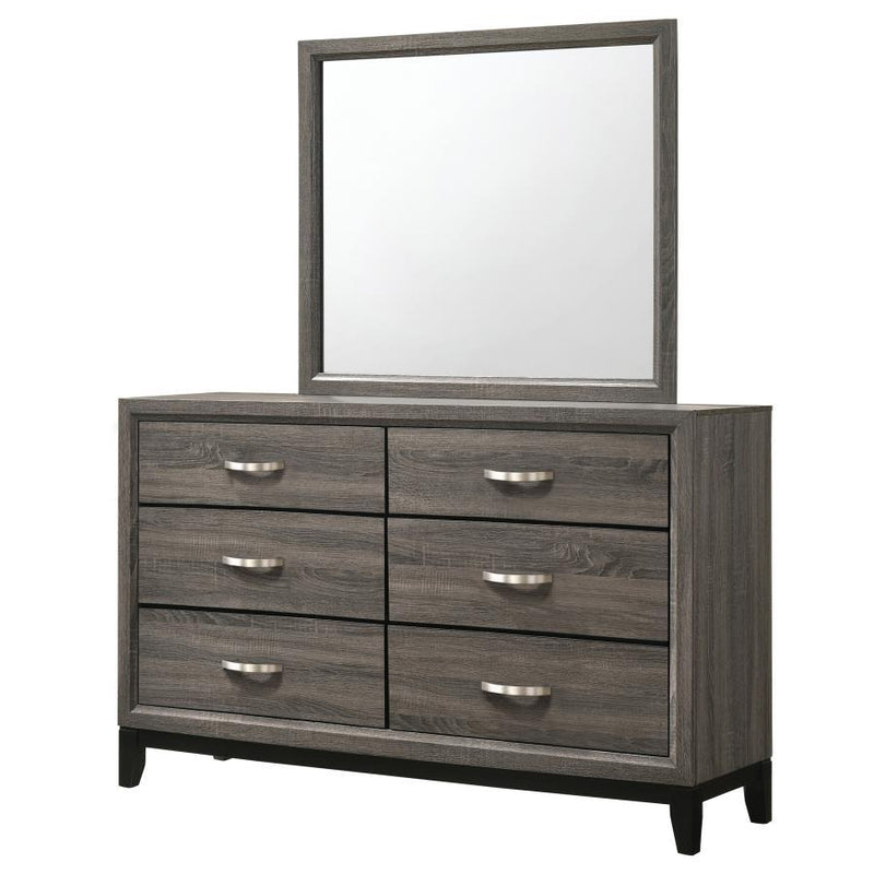 Watson - 6-drawer Dresser With Mirror - Grey Oak And Black