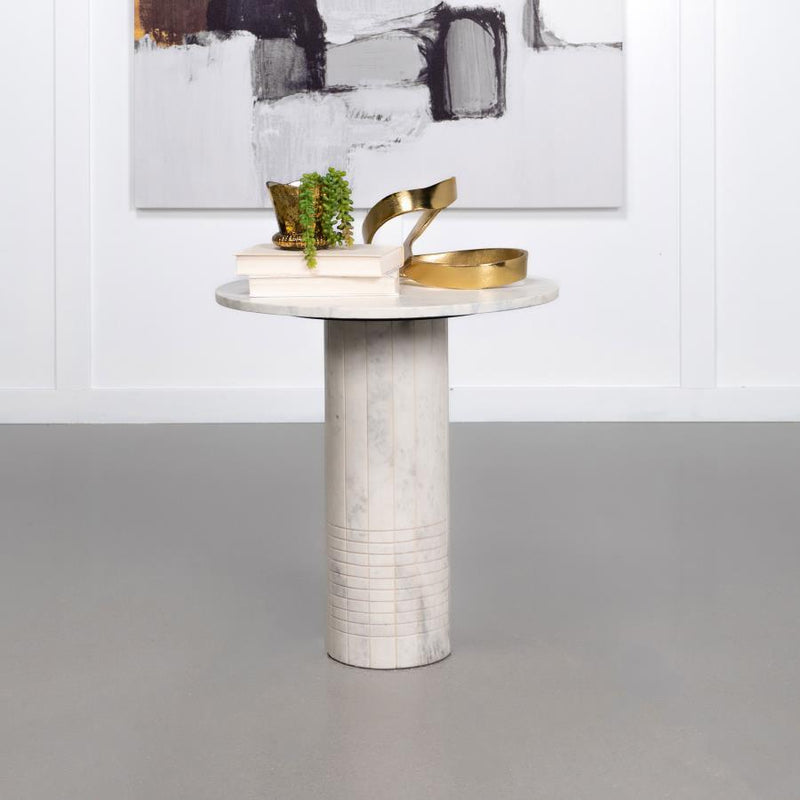 Astoria - Round Genuine Marble Side End Table - White