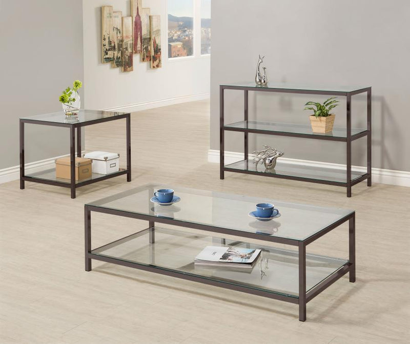 Trini - End Table With Glass Shelf - Black Nickel