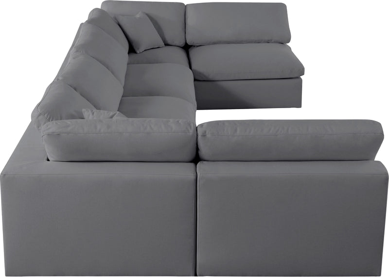 Serene - Linen Textured Fabric Deluxe Comfort Modular Sectional 6 Piece - Grey - Fabric