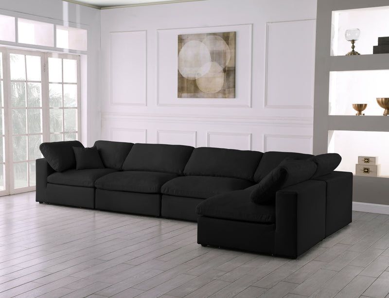 Serene - Linen Textured Fabric Deluxe Comfort Modular Sectional 5 Piece - Black - Fabric