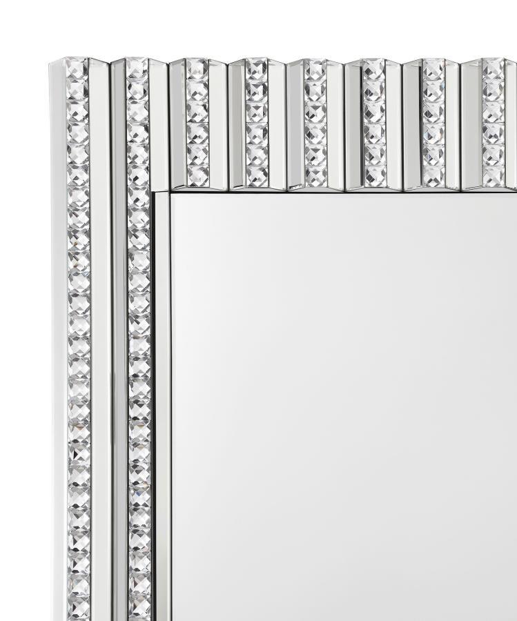 Aideen - Rectangular Wall Mirror With Vertical Stripes Of Faux Crystals - Silver
