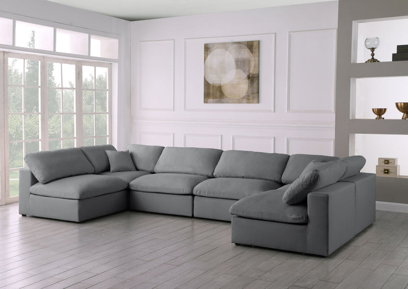 Serene - Linen Textured Fabric Deluxe Comfort Modular Sectional 6 Piece - Grey - Fabric