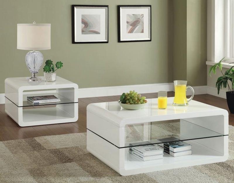 Elana - Rectangle 2-Shelf - Coffee Table - Glossy White