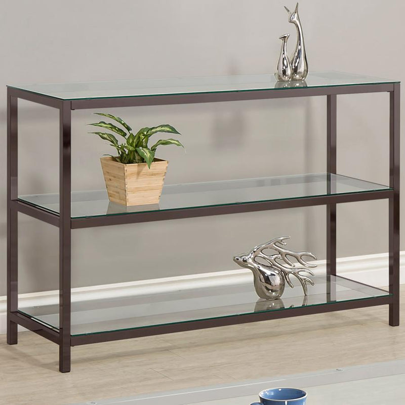 Trini - Sofa Table With Glass Shelf - Black Nickel