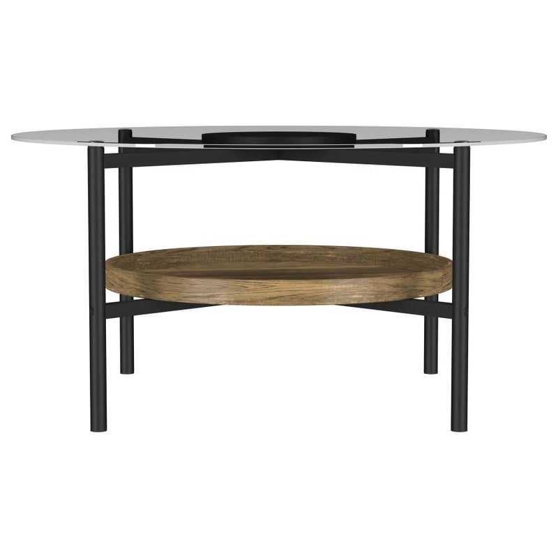 Delfin - Round Glass Top Coffee Table - Black And Brown