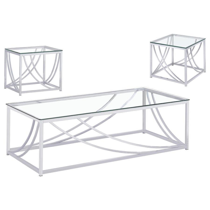 Lille - 3-Piece Glass Top Coffee End Sofa Table Set - Chrome