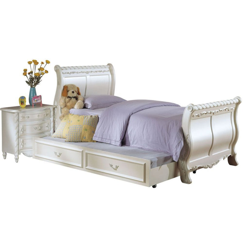 Pearl - Twin Bed - Pearl White & Gold Brush Accent