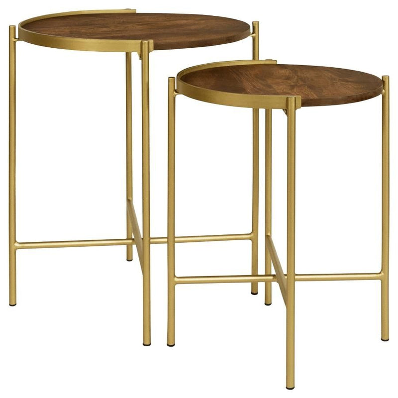 Malka - 2 Piece Round Nesting Table - Dark Brown And Gold