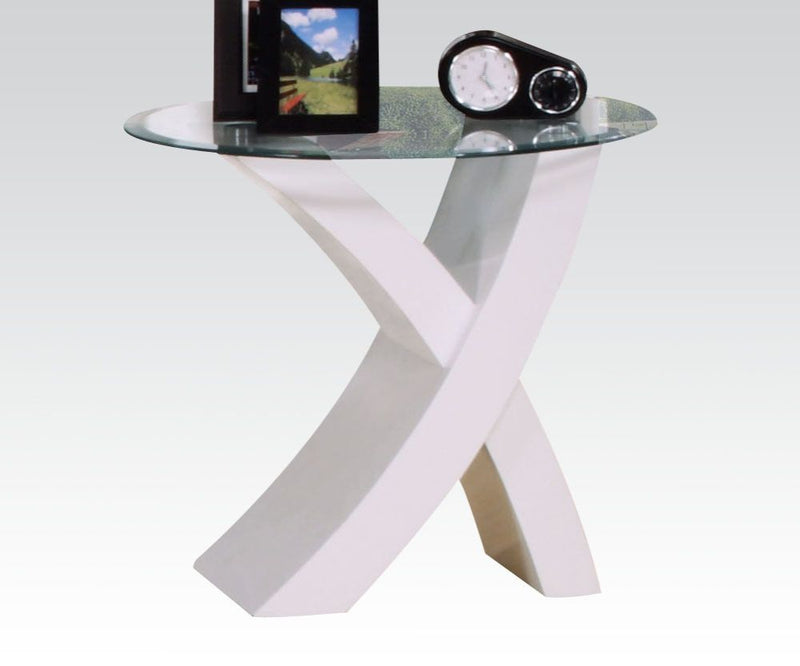 Pervis - End Table - White & Clear Glass