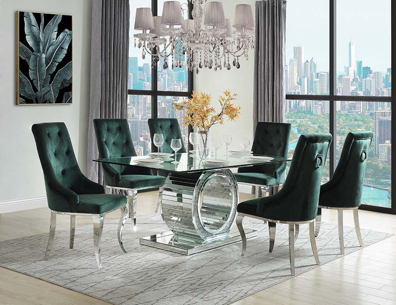 Noralie - Dining Table - Mirrored & Faux Diamonds - Glass - 30"