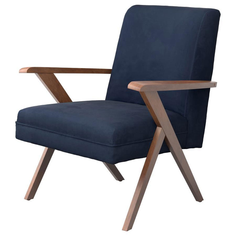 Cheryl - Wooden Arms Accent Chair - Dark Blue and Walnut