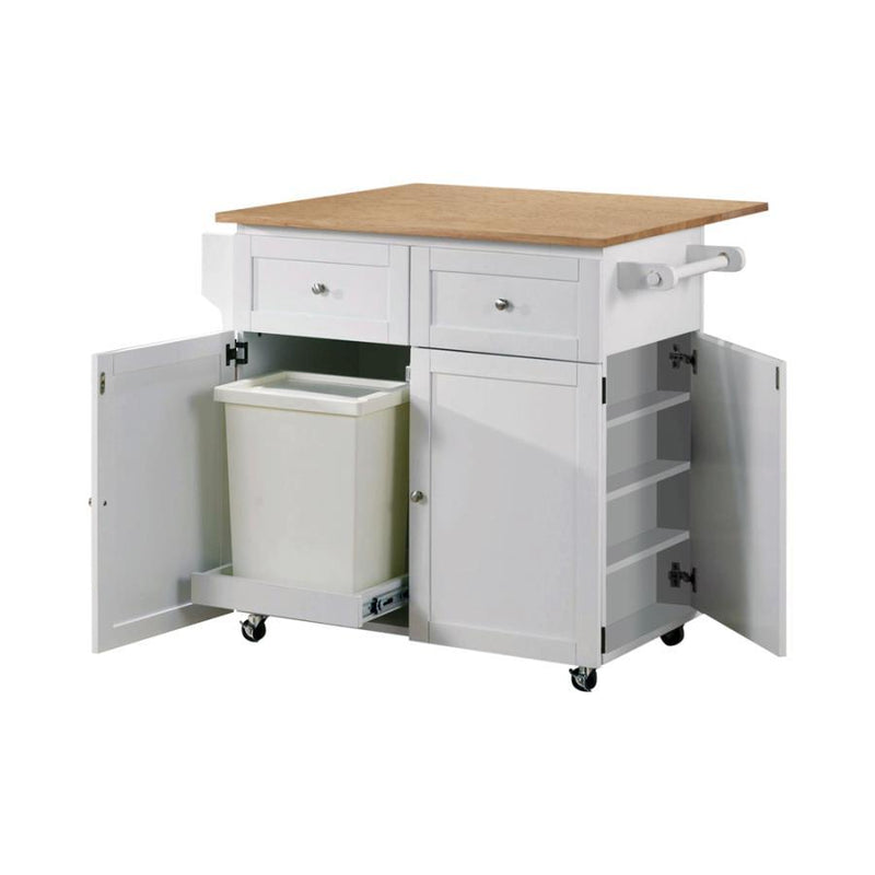 Jalen - 3-Door Kitchen Cart With Casters - Natural Brown And White
