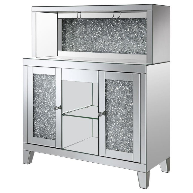 Yvaine - 2-Door Mirrored Wine Cabinet With Faux Crystal Inlay - Silver