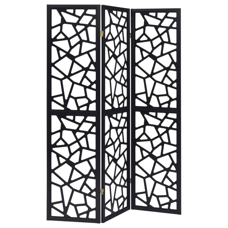 Nailan - 3 - Panel Room Divider Folding Screen Open Mosaic - Black