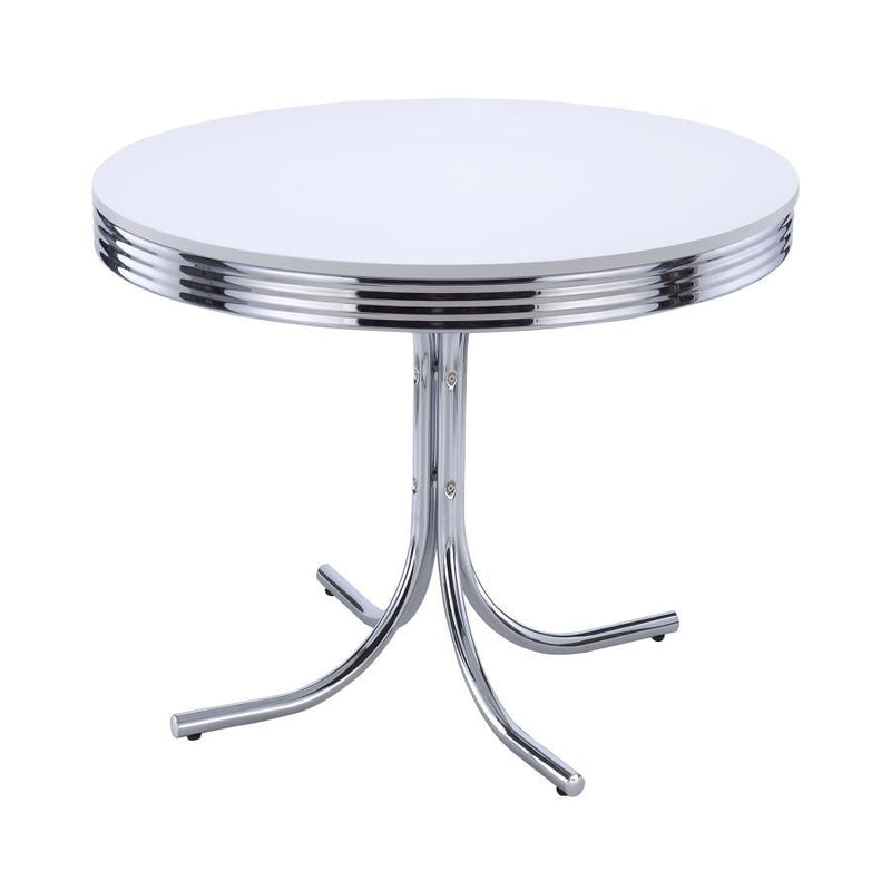 Retro - Round Dining Table - Glossy White and Chrome