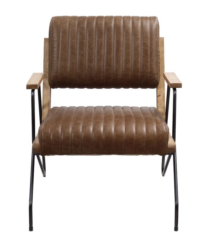 Eacnlz - Accent Chair - Cocoa Top Grain Leather & Matt Iron Finish