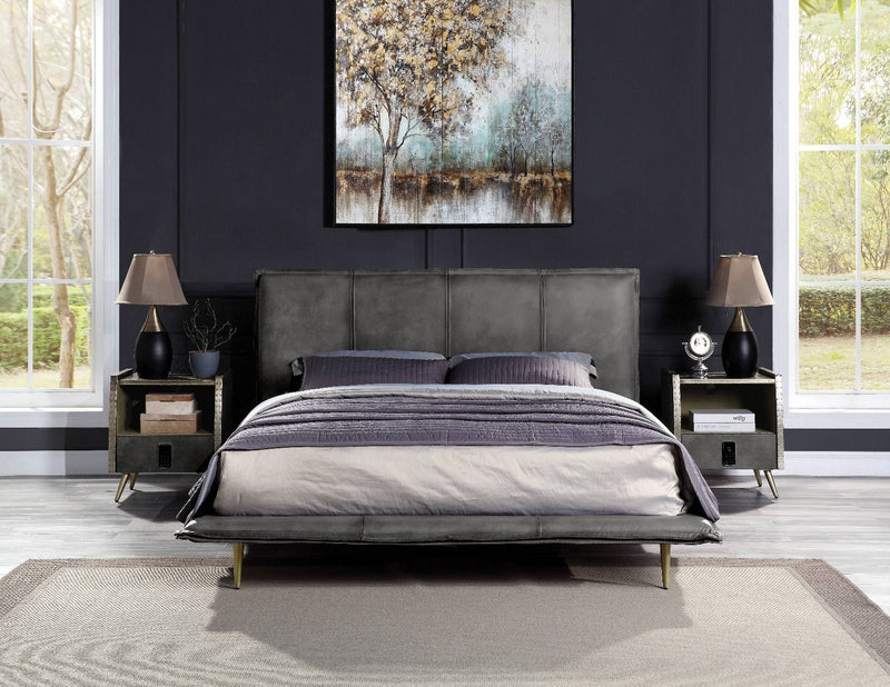 Metis - Eastern King Bed - Gray Top Grain Leather