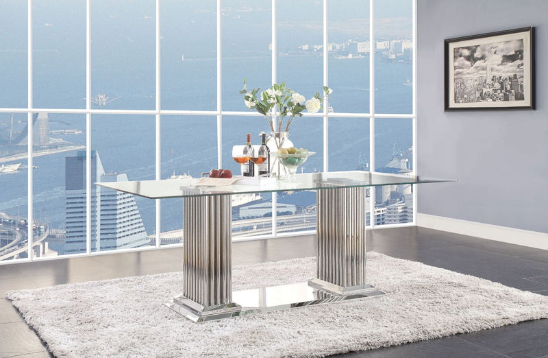 Cyrene - Dining Table - Stainless Steel & Clear Glass