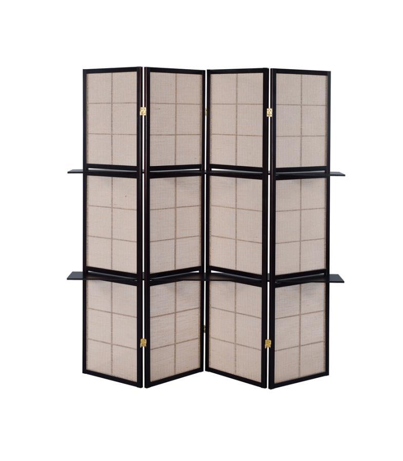 Iggy - 4-Panel Folding Screen With Removable Shelves Tan And - Cappuccino