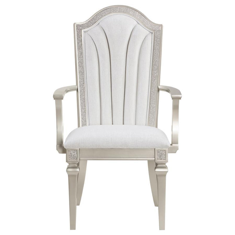 Evangeline - Upholstered Dining Arm Chair With Faux Diamond Trim (Set of 2) - Ivory And Silver Oak