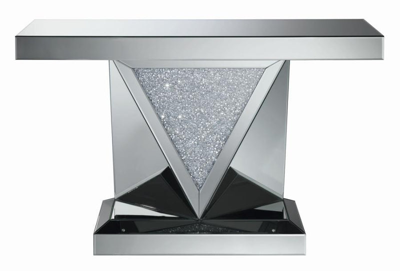 Amore - Rectangular Sofa Table With Triangle Detailing - Silver and Clear Mirror