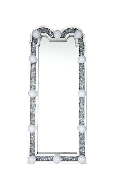 Noralie - Accent Floor Mirror - Mirrored & Faux Diamonds - Wood - 63"