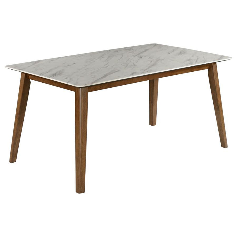Everett - Faux Marble Top Dining Table - Natural Walnut and White