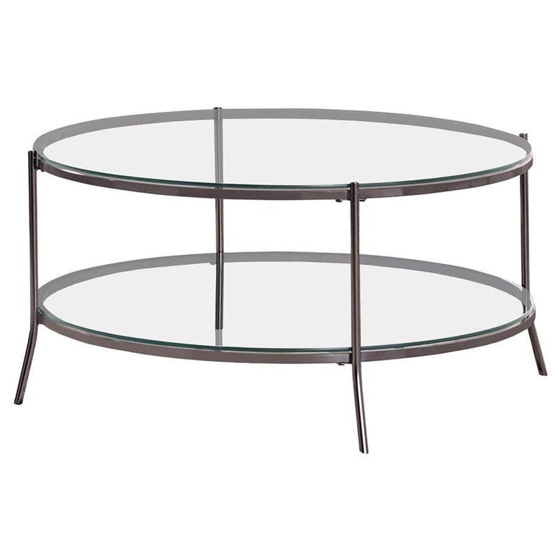 Laurie - Glass Top Round Coffee Table - Black Nickel and Clear