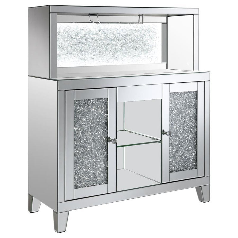 Yvaine - 2-Door Mirrored Wine Cabinet With Faux Crystal Inlay - Silver