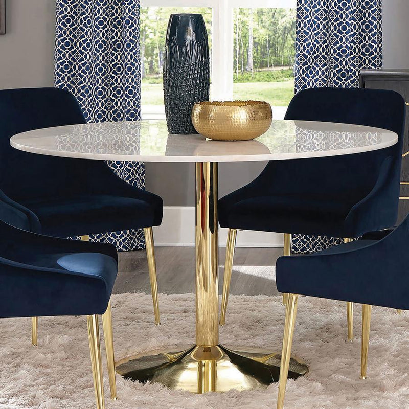 Kella - Round Marble Top Dining Table - White and Gold