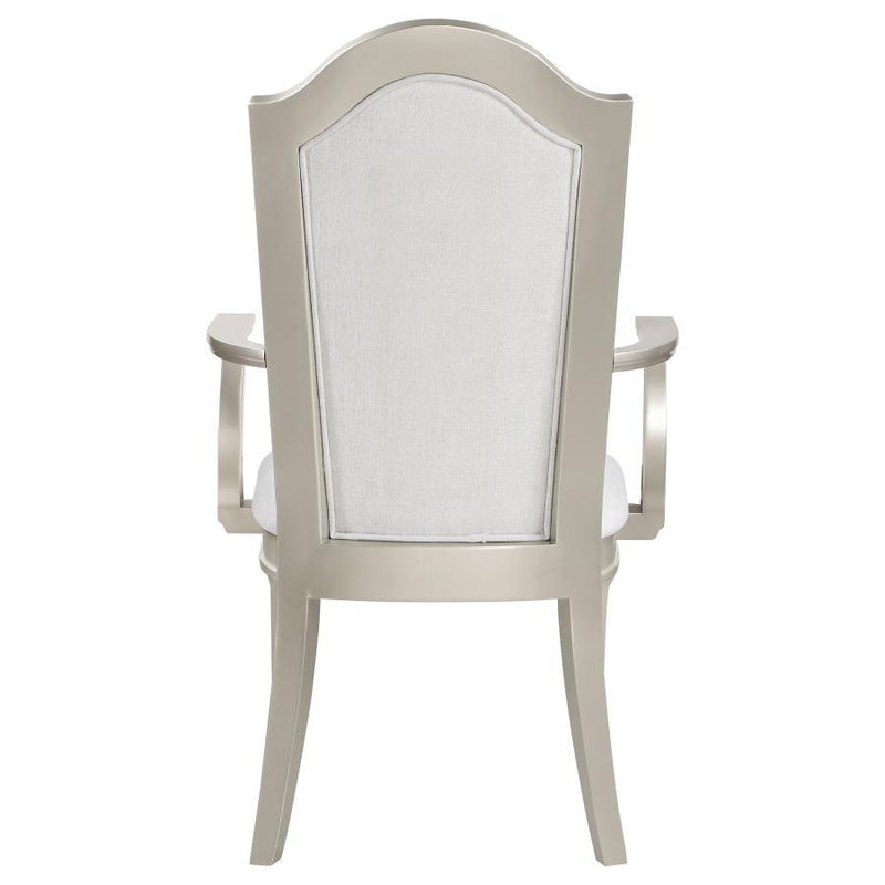 Evangeline - Upholstered Dining Arm Chair With Faux Diamond Trim (Set of 2) - Ivory And Silver Oak